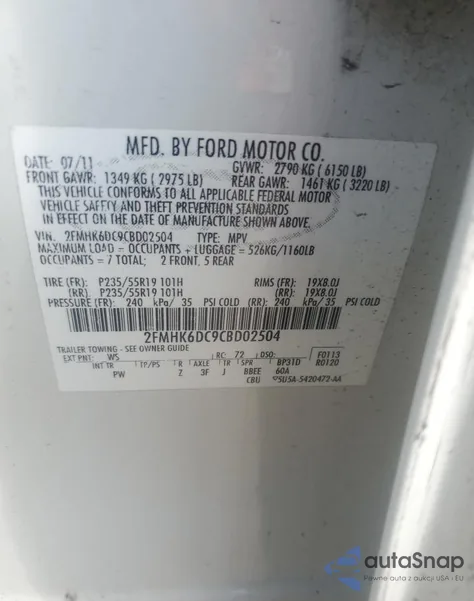 2012 Ford Flex Limited из США, поврежденный, VIN 2FMHK6DC9CBD02504